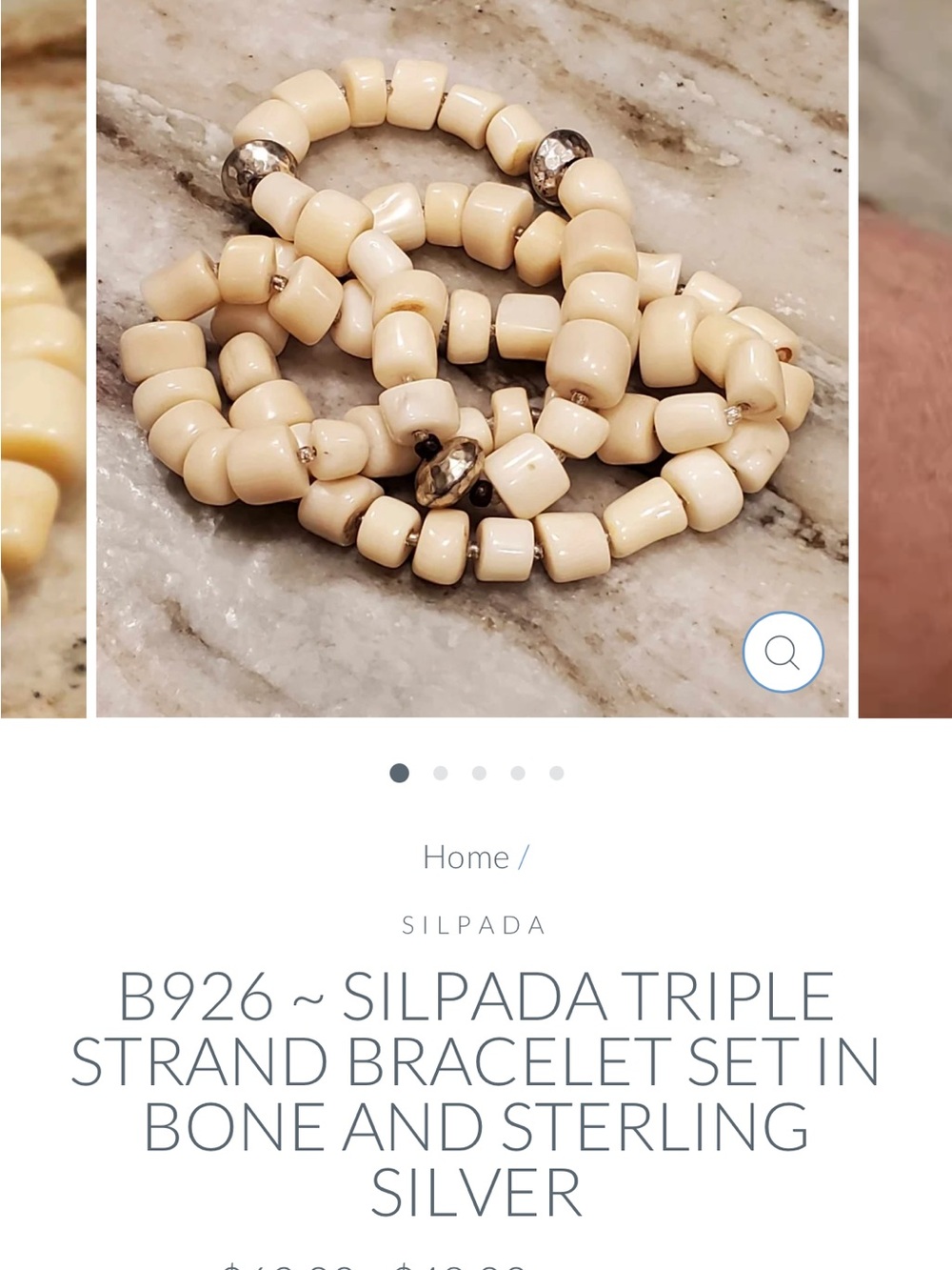 Silpada Three Beaded Bone Bracelet Set in Cream with Sterling Silver Beads 925